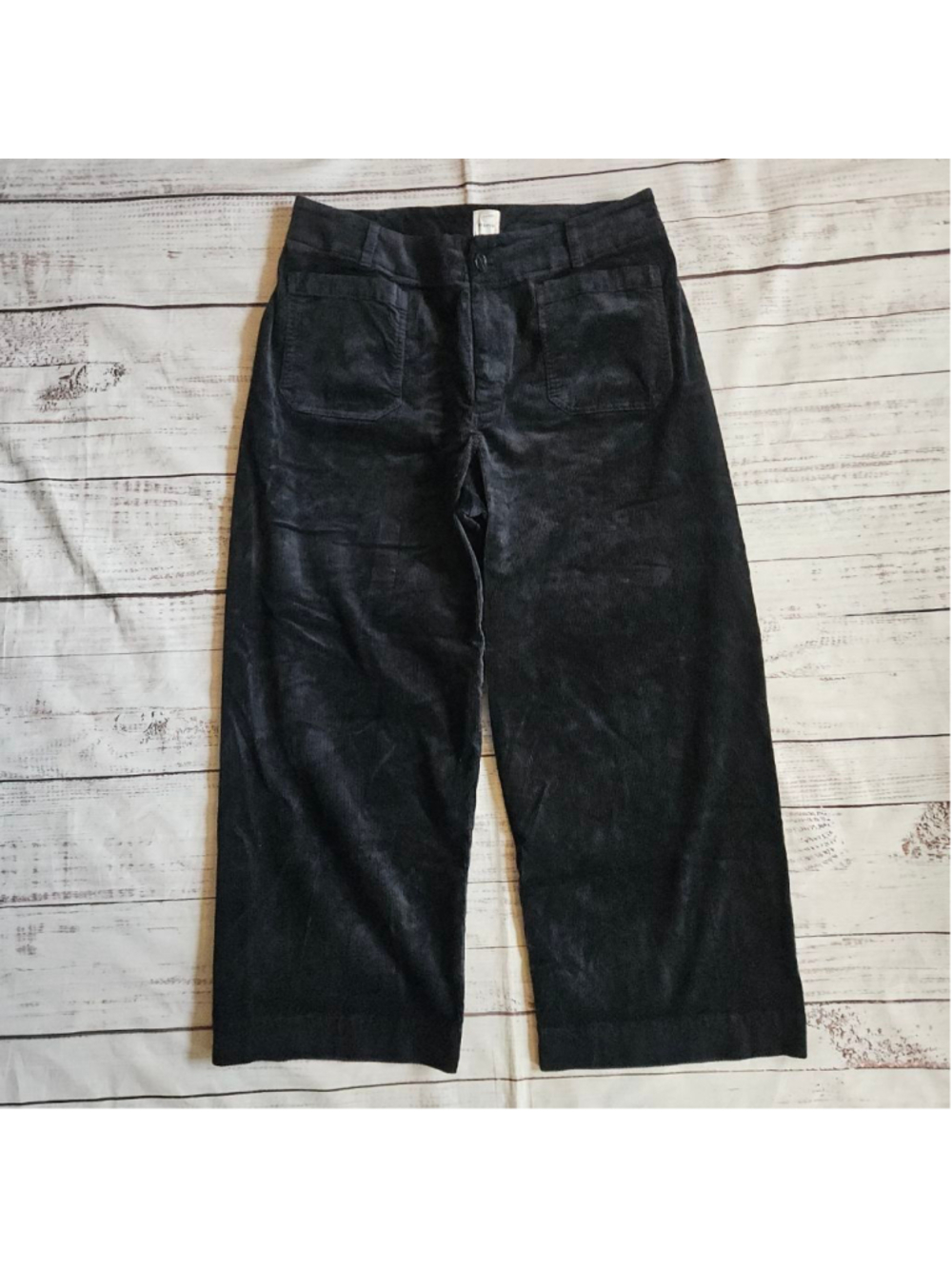 Maeve Anthropologie The Collette Black Corduroy High Rise Wide Leg Cropped Pants
